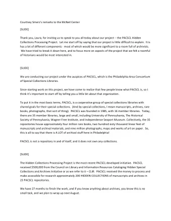 CourtneySmerzsremarkstotheMcNeilCenter  [SLIDE]