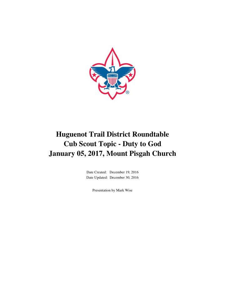 huguenot trail district roundtable cub scout topic duty