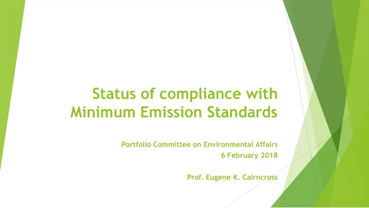 status of compliance with minimum emission standards