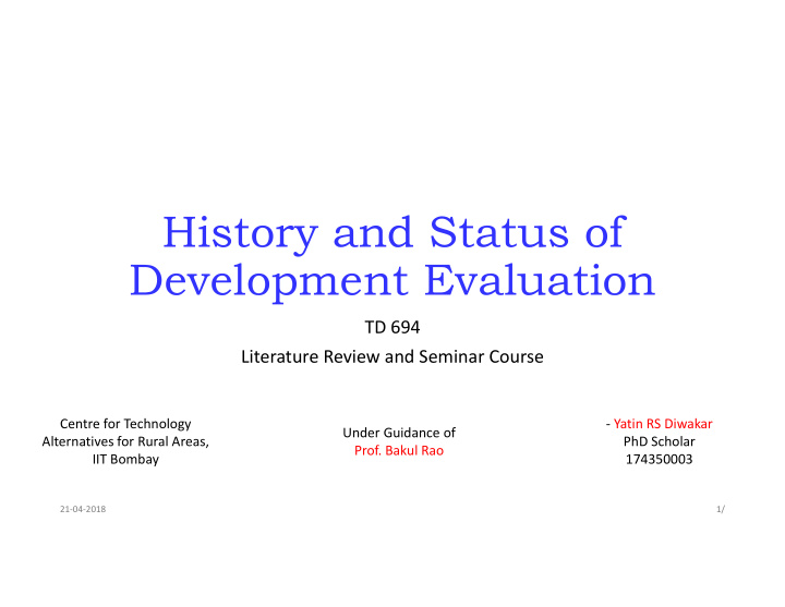 history and status of development evaluation