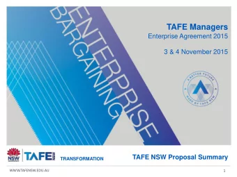 TAFE Managers  Enterprise Agreement 2015  3 &amp; 4 November 2015  TAFE NSW Proposal Summary