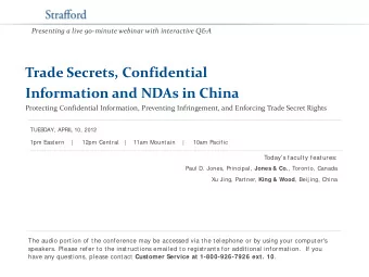 Trade Secrets, Confidential  Information and NDAs in China  Protecting Confidential Information,