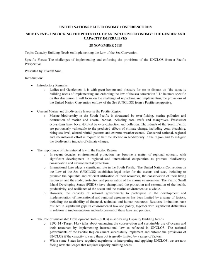 united nations blue economy conference 2018 side event
