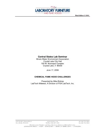 Central States Lab Seminar  Illinois Water Environment Association  Crystal Lake City Hall  100 W.