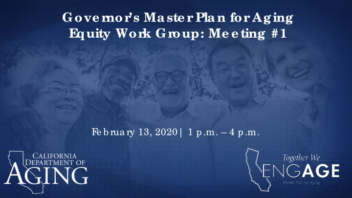 gove rnor s ma ste r pla n for ag ing e quity work group
