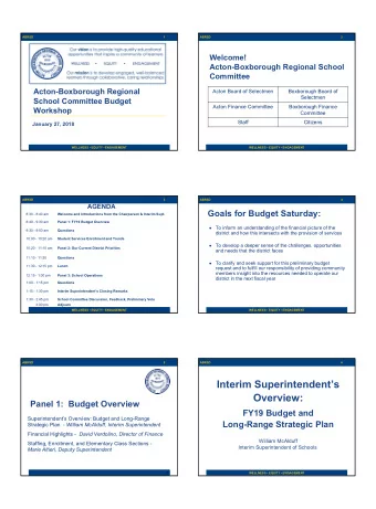 Interim Superintendents  Overview:  Panel 1:  Budget Overview  FY19 Budget and