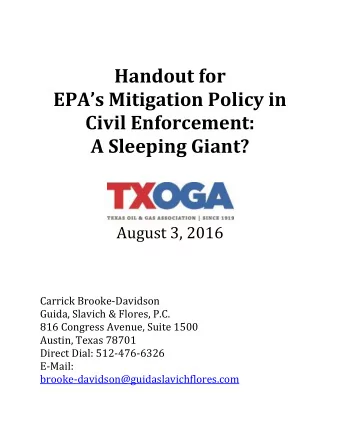 Handout for EPAs Mitigation Policy in Civil Enforcement: A Sleeping Giant?  August 3, 2016