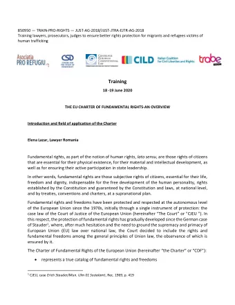 Training  18 -19 June 2020  THE EU CHARTER OF FUNDAMENTAL RIGHTS-AN OVERVIEW  Introduction and