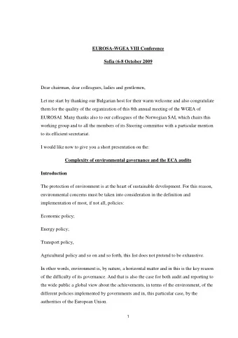 EUROSA-WGEA VIII Conference  Sofia (6-8 October 2009  Dear chairman, dear colleagues, ladies and