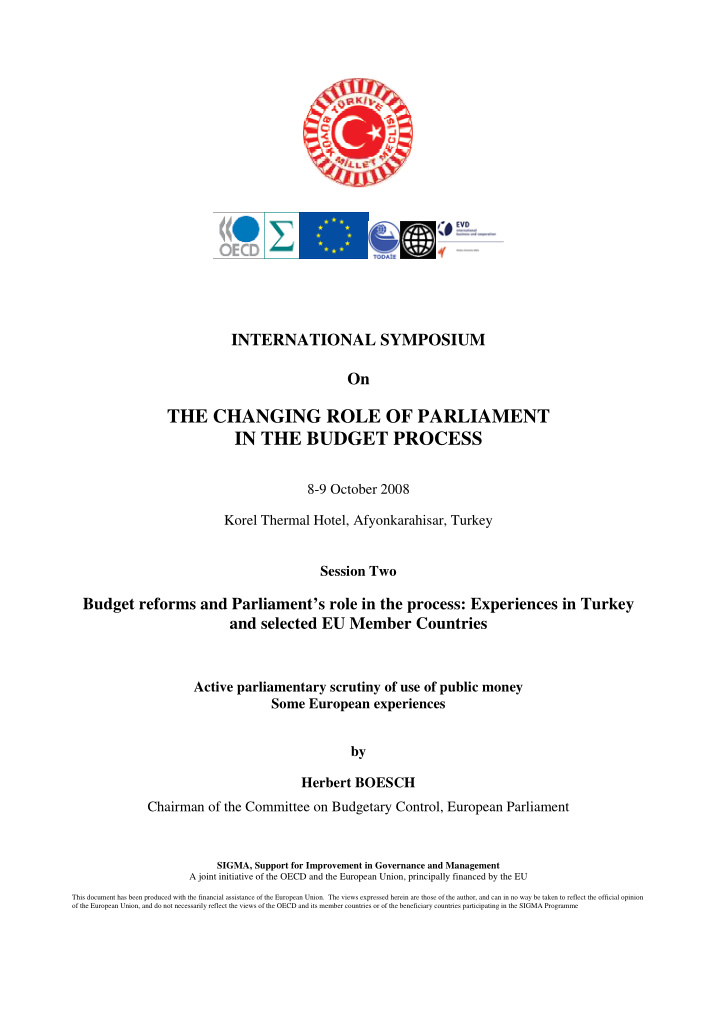 the changing role of parliament in the budget process