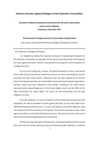 Seminar and Inter-regional Dialogue on the Protection of Journalists  Towards an effective
