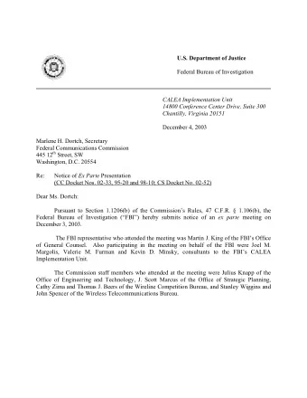 U.S. Department of Justice  Federal Bureau of Investigation  CALEA Implementation Unit  14800