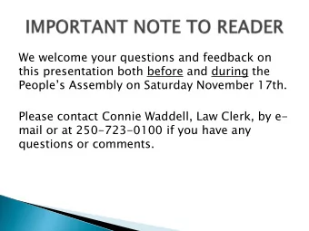 this presentation both before and during the Peoples Assembly on Saturday November 17th.  Please