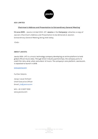 ASX LIMITED  Chairmans Address and Presentation to Extraordinary General Meeting 13 June 2019
