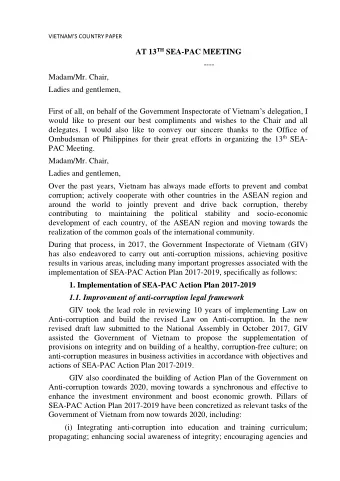 AT 13 TH SEA-PAC MEETING  ----  Madam/Mr. Chair,  Ladies and gentlemen, First of all, on behalf of