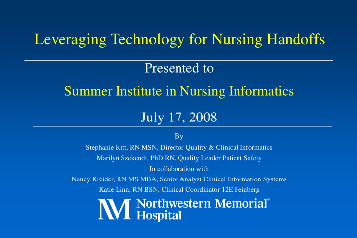 leveraging technology for nursing handoffs