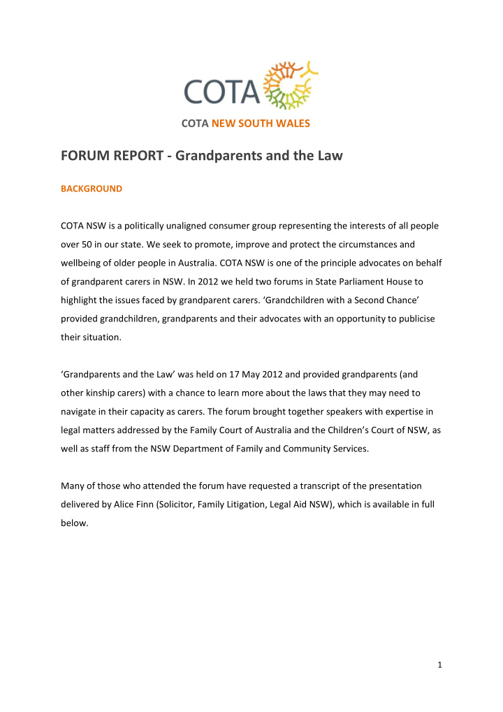 forum report grandparents and the law