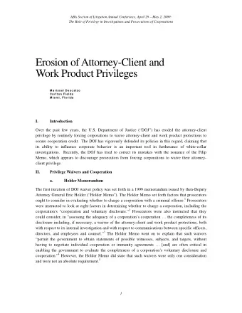 Erosion of Attorney-Client and  Work Product Privileges  M a risse l De sc a lzo  Ca rlt on Fie lds