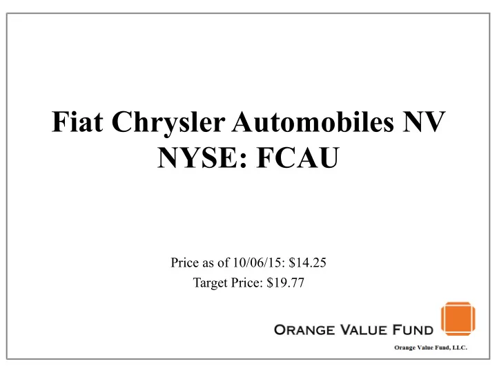 fiat chrysler automobiles nv nyse fcau