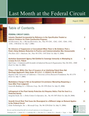 Last Month at the Federal Circuit  August 2006  Table of Contents  FEDERAL CIRCUIT CASES:  Industry
