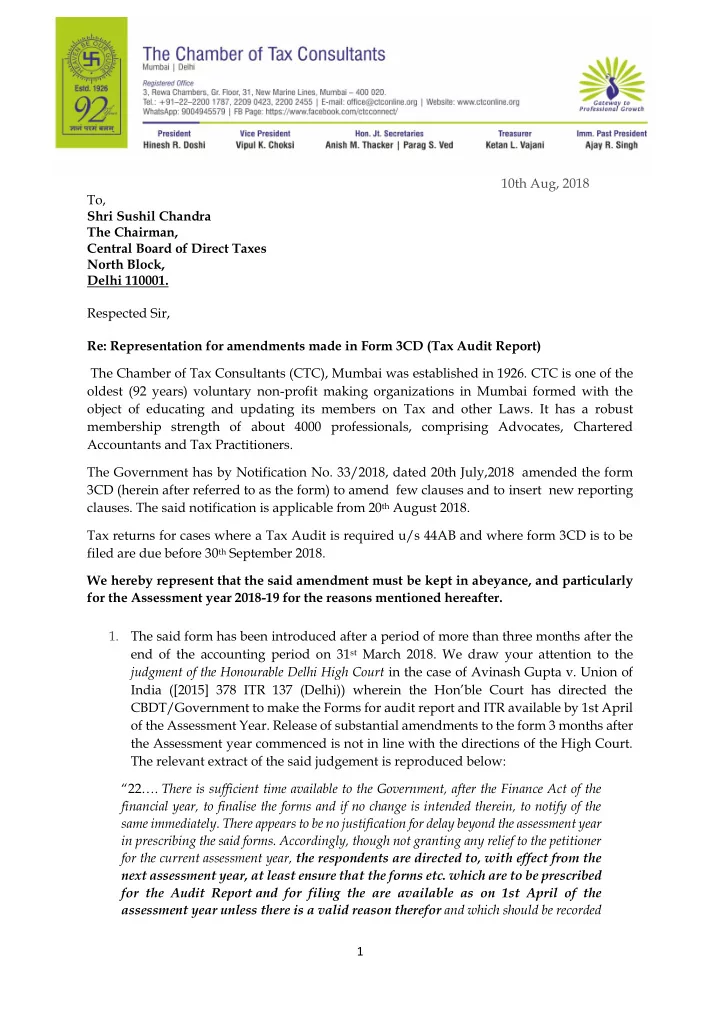 10th aug 2018 to shri sushil chandra the chairman central