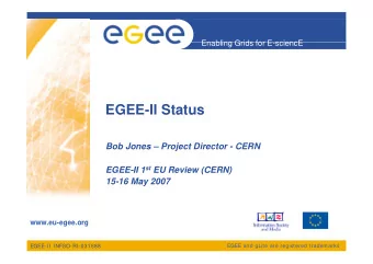 EGEE-II Status  Bob Jones  Project Director - CERN EGEE-II 1 st EU Review (CERN)  15-16 May 2007