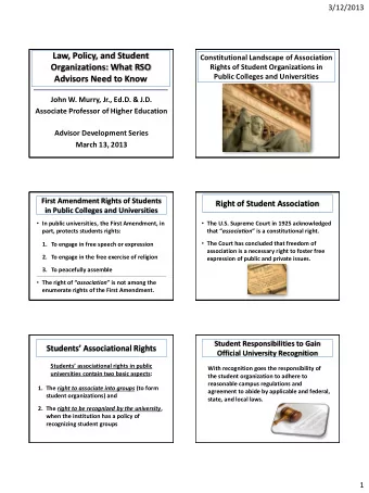 Law, Policy, and Student   Constitutional Landscape of Association   Organizations: