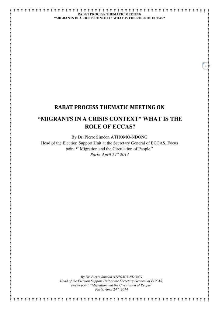 rabat process thematic meeting on migrants in a crisis