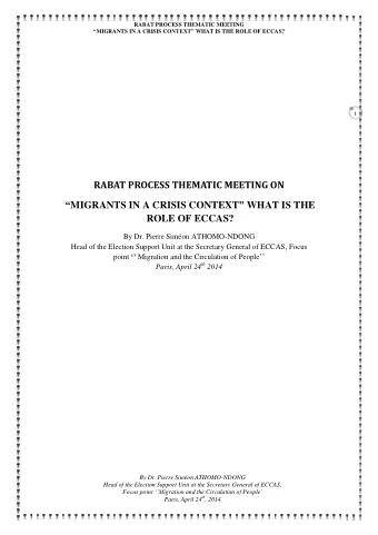 RABAT PROCESS THEMATIC MEETING ON  MIGRANTS IN A CRISIS CONTEXT  WHAT IS THE ROLE OF ECCAS?