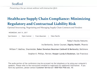 Regulatory and Contractual Liability Risk  Optimal Structuring, Negotiating and Managing Supply