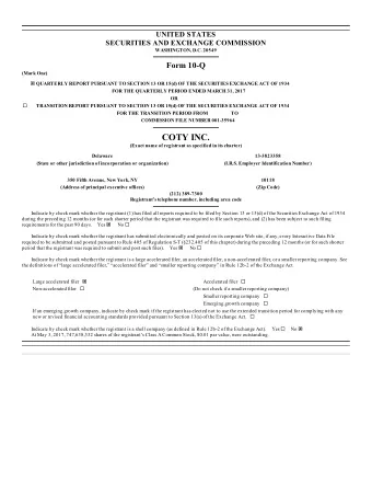 COTY INC.  (Exact name of registrant as specified in its charter)  Delaware  13-3823358  (State or