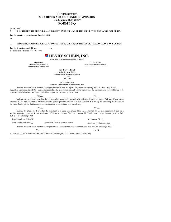 henry schein inc index page part i financial information