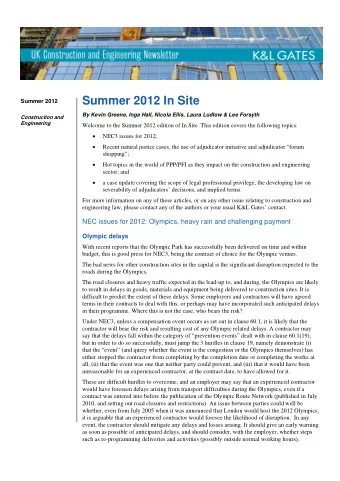 Summer 2012 In Site  Summer 2012  By Kevin Greene, Inga Hall, Nicola Ellis, Laura Ludlow &amp; Lee
