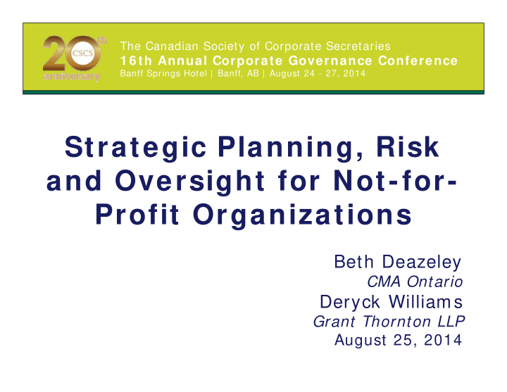 strategic planning risk and oversight for not for profit