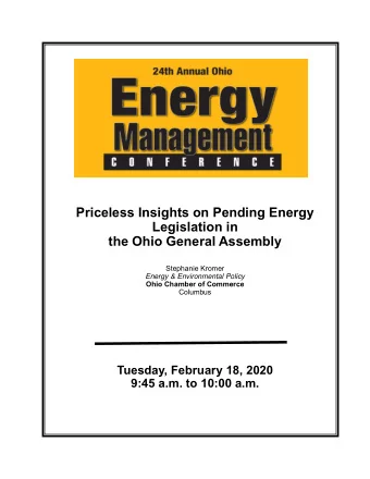Priceless Insights on Pending Energy  Legislation in the Ohio General Assembly  Stephanie Kromer