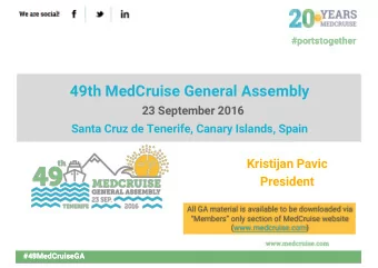 49th MedCruise General Assembly  23 September 2016  Santa Cruz de Tenerife, Canary Islands, Spain