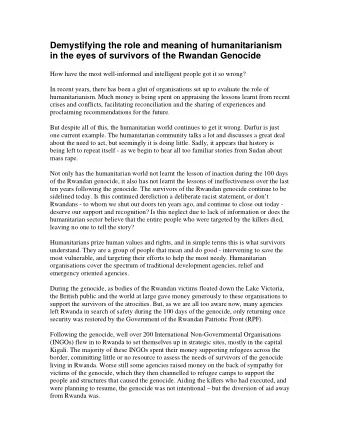 Demystifying the role and meaning of humanitarianism  in the eyes of survivors of the Rwandan