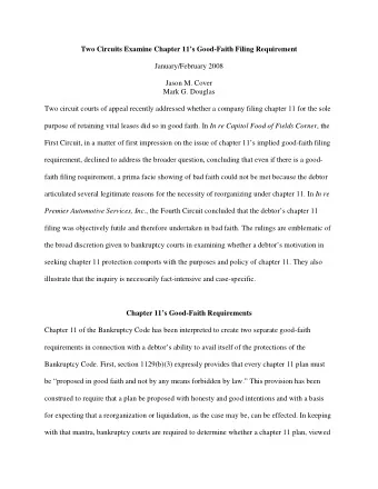 Two Circuits Examine Chapter 11s Good-Faith Filing Requirement  January/February 2008  Jason M.