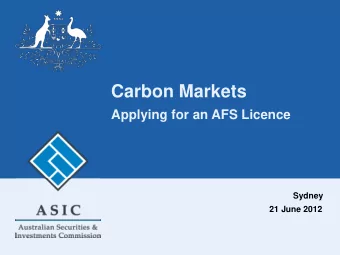 Title page  Carbon Markets  Applying for an AFS Licence  Sydney  21 June 2012  Agenda  Master style