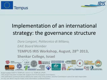 Implementation of an international  strategy: the governance structure  Dora Longoni, Politecnico