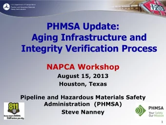 PHMSA Update:  Aging Infrastructure and  Integrity Verification Process  NAPCA Workshop  August 15,
