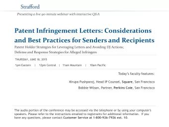 Patent Infringement Letters: Considerations  and Best Practices for Senders and Recipients  Patent