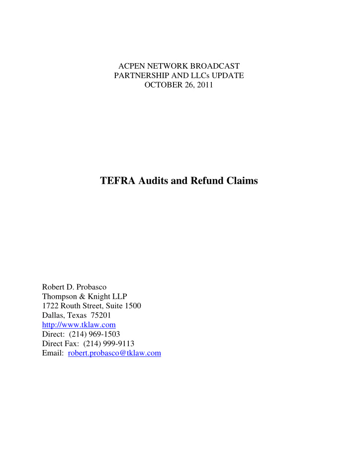 tefra audits and refund claims