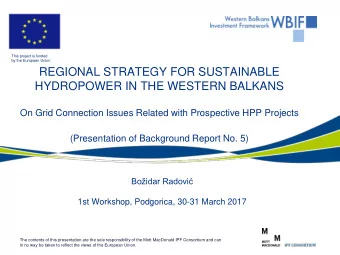 REGIONAL STRATEGY FOR SUSTAINABLE  HYDROPOWER IN THE WESTERN BALKANS  On Grid Connection Issues