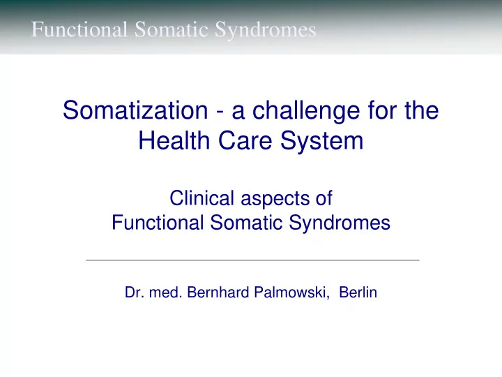 functional somatic syndromes