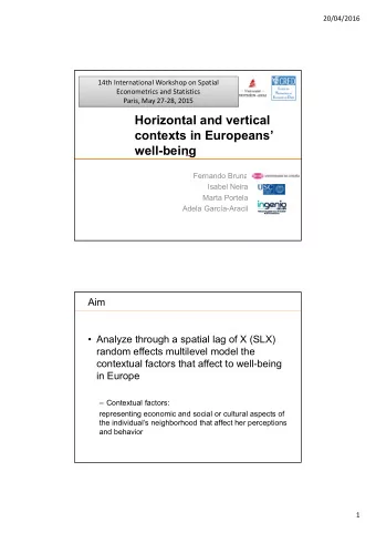 Horizontal and vertical  contexts in Europeans  well-being  Fernando Bruna  Isabel Neira  Marta