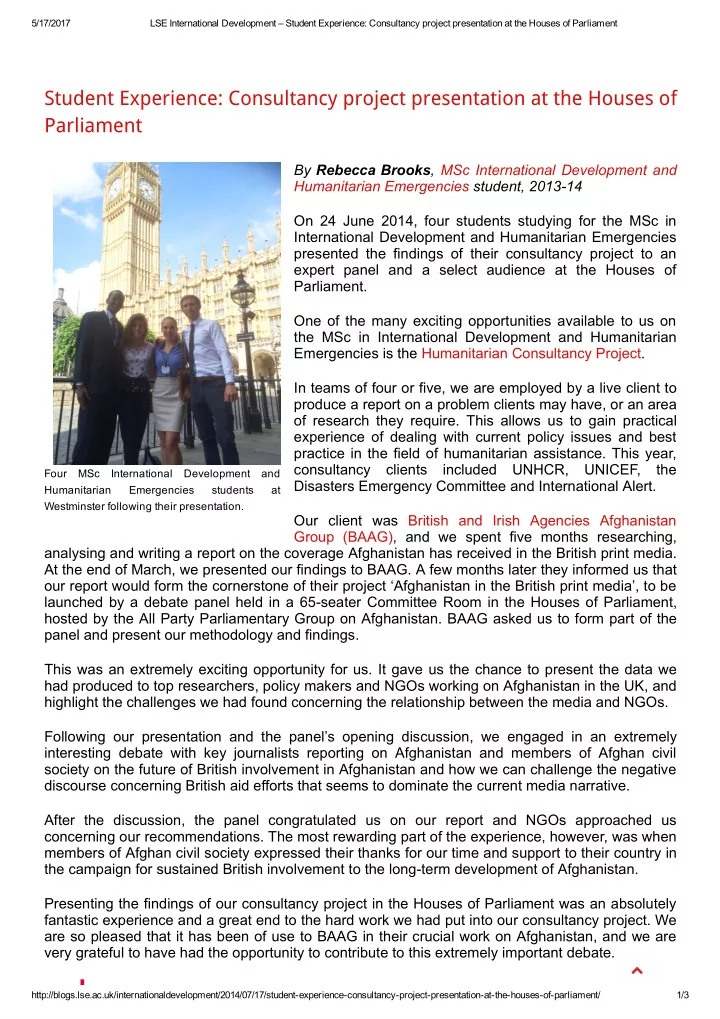 student experience consultancy project presentation at