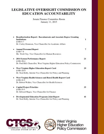 LEGISLATIVE OVERSIGHT COMMISSION ON EDUCATION ACCOUNTABILITY  Senate Finance Committee Room