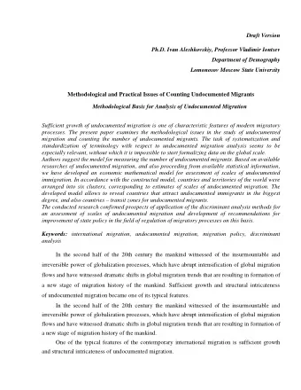 Draft Version  Ph.D. Ivan Aleshkovskiy, Professor Vladimir Iontsev  Department of Demography