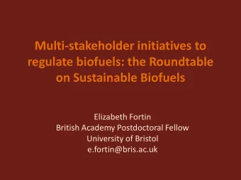 Multi-stakeholder initiatives to  regulate biofuels: the Roundtable  on Sustainable Biofuels